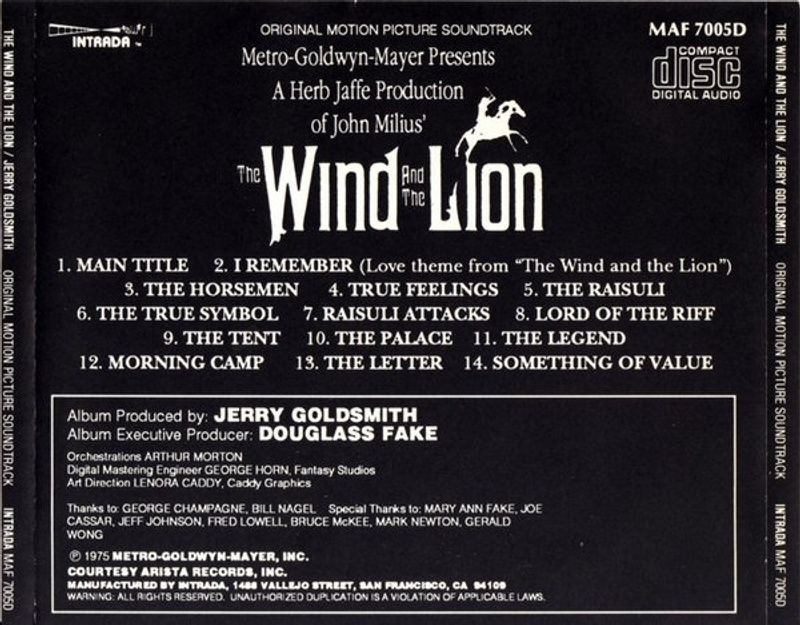 The Wind and the Lion (Original Motion Picture Soundtrack) album cover