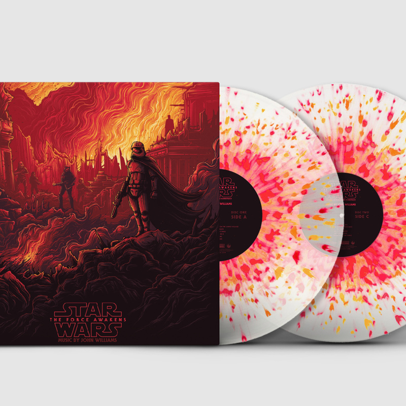 Cover art for Star Wars: The Force Awakens - Collector's Edition (Original Motion Picture Soundtrack) (Phasma (Clear w/ Red, Yellow, and Orange Splatter) Variant)