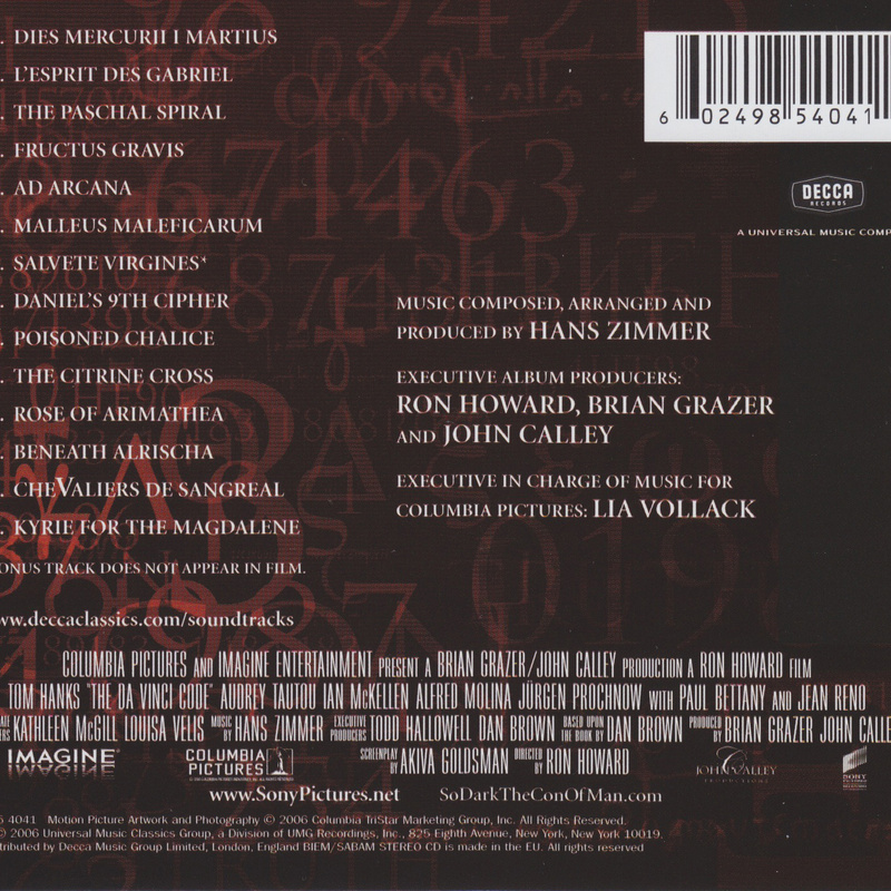 The Da Vinci Code (Original Motion Picture Soundtrack) album cover