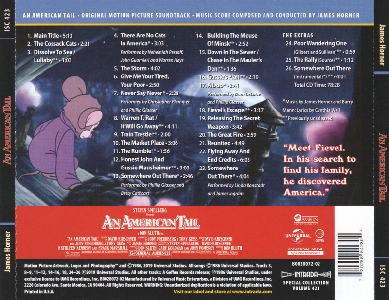Album cover for An American Tail (Original Motion Picture Soundtrack) by James Horner - Intrada 2019