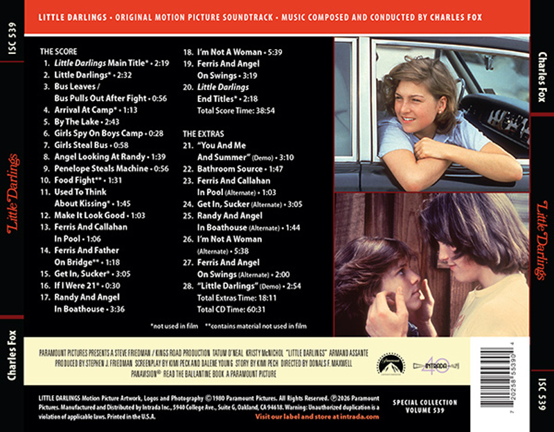 Album cover for Little Darlings (Original Motion Picture Soundtrack) by Charles Fox - Intrada 2026
