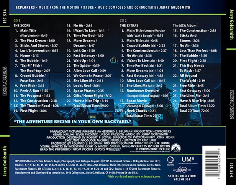 Album cover for Explorers (Music From the Motion Picture) by Jerry Goldsmith - Intrada 2026