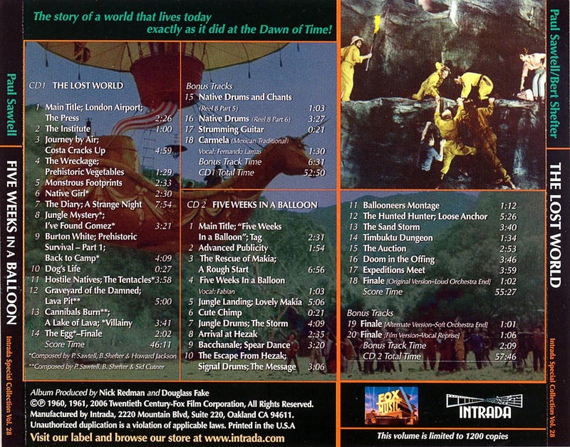 Album cover for The Lost World / Five Weeks in a Balloon by Paul Sawtell and Bert Shefter - Intrada 2006