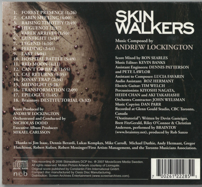 Album cover for Skinwalkers (Original Motion Picture Soundtrack) by Andrew Lockington - MovieScore Media 2007