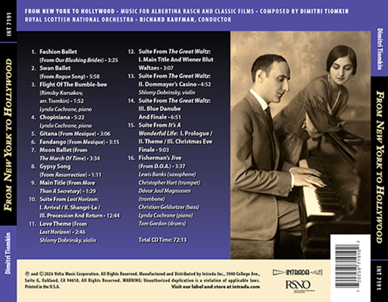 Album cover for From New York to Hollywood (Music for Albertina Rasch and Classic Films) by Dimitri Tiomkin - Intrada 2026